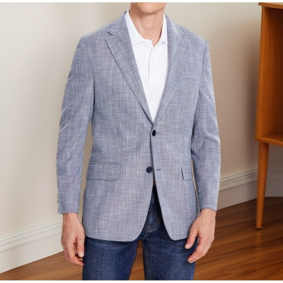 Tommy Hilfiger Mens Flap Pockets Modern Fit Sport Coat Denim Size